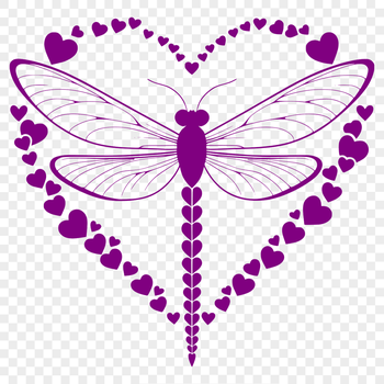 A colorful dragonfly design featuring love hearts in vector format.