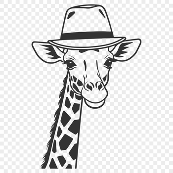 A tall, long-necked giraffe with a simple hat, illustrated as a vector graphic.