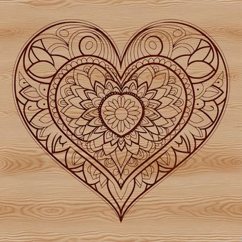 An intricate heart-shaped mandala made up of geometric patterns in a vector format.