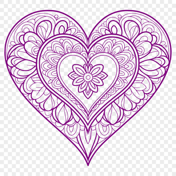 A intricately designed digital mandala heart featuring swirling patterns and shapes in bold lines.