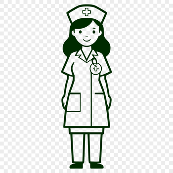 Female nurse in full-body uniform, suitable for vector art projects.
