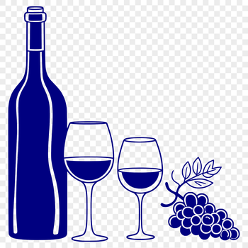 A detailed illustration of a wine glass with a bottle in the background, suitable for vector art and digital design.