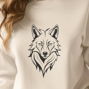 An SVG graphic representation of a wolf's face with detailed lines and shapes.