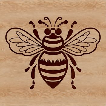 A simple line illustration of a honeybee flying in mid-air.