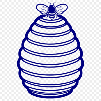 A detailed illustration of a beehive with bees flying in and out, made from vector shapes.