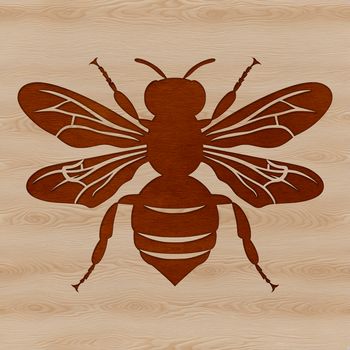 A detailed illustration of a honey bee with distinctive stripes and markings.