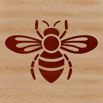 A simple line drawing of a honeybee in flight.