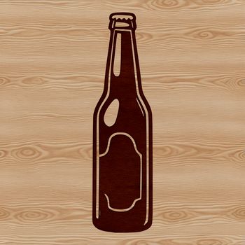A stylized illustration of a beer bottle with a frothy head and condensation on the glass.