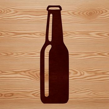 A digital illustration of a beer bottle with a label and a handle.