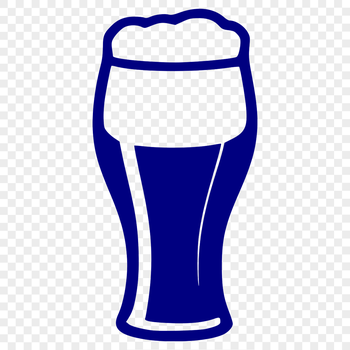 A stylized illustration of a beer glass filled with a foamy drink.