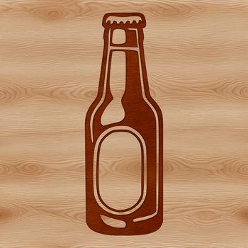 A stylized illustration of a beer bottle with liquid and foam.