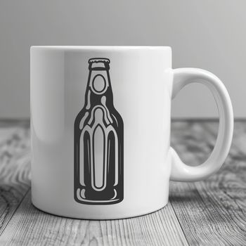 A graphic illustration of a beer with foamy head and bottle shape.