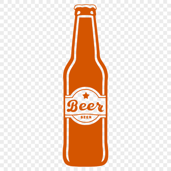 A digital illustration of a beer bottle with a label and cap.