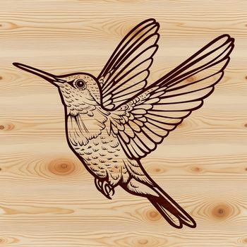 A colorful illustration of a hummingbird in mid-flight, showcasing its iridescent feathers and slender body.