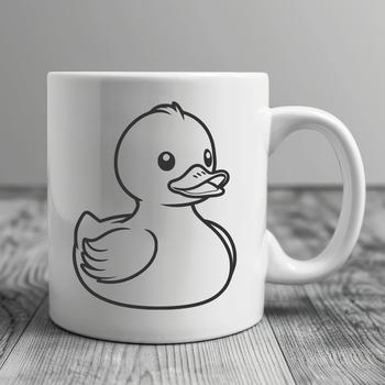 A simple illustration of a white duck with a yellow beak.