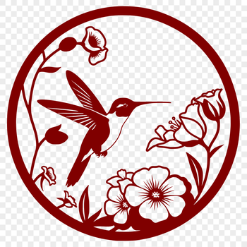 A vector design featuring a stylized image of a hummingbird in a floral setting.