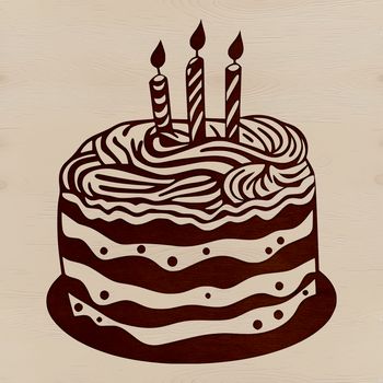 A simple vector illustration of a birthday cake with candles and decorations.