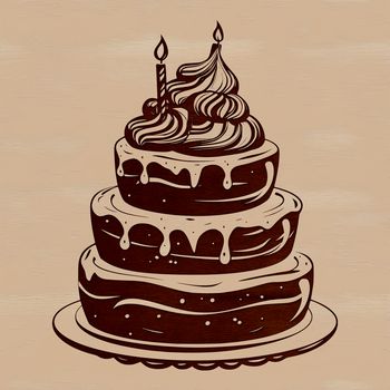 A vector design of a traditional birthday cake with frosting and sprinkles.