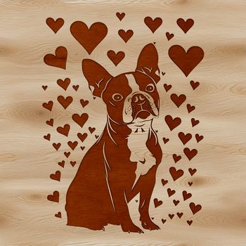 A digital illustration of a smiling Boston Terrier sitting on its haunches.