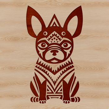A sitting Boston Terrier breed of dog with ornate details, suitable for vector design.