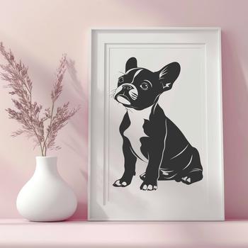 A vector illustration of a sitting Boston Terrier dog.