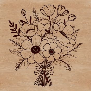 Illustrated bouquet of flowers, suitable for floral designs and wedding decorations.