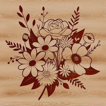 A stylized illustration of a floral arrangement featuring various types of blooms.
