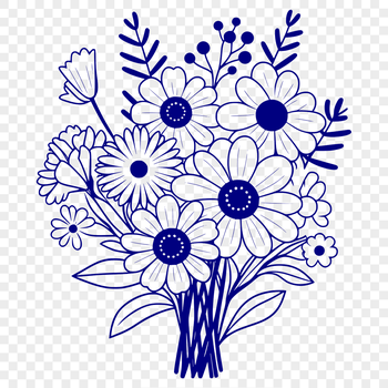 A stylized bouquet of flowers with varying shapes and colors, suitable for various graphic design applications.