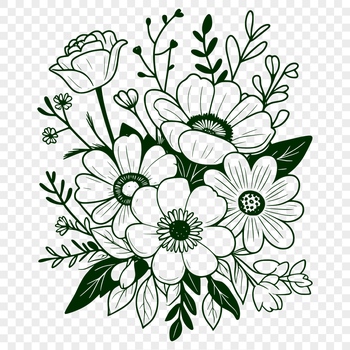 A colorful bouquet of flowers in various shapes and sizes, ideal for digital applications.