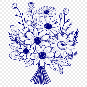 A stylized bouquet of blooming flowers for decorative purposes.