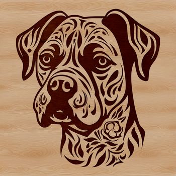 An SVG vector art design of a Boxer breed dog head with intricate details.