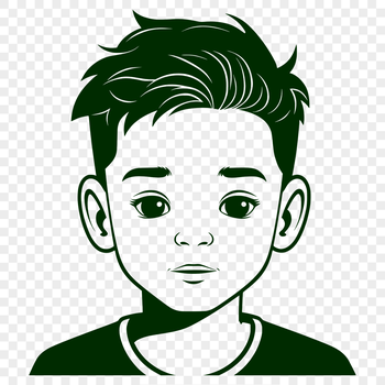 A simple illustration of a young boy in front of a blank background.