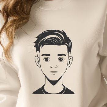 A young boy in casual clothing with a neutral expression.