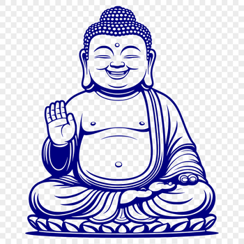 SVG illustration of a serene Buddhist figure in traditional attire.