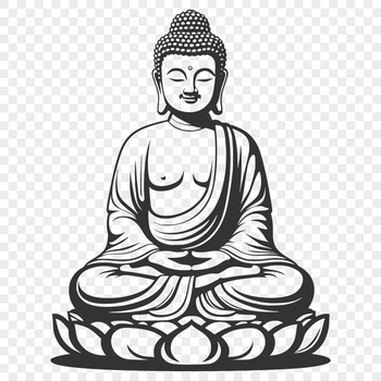 A detailed, vector illustration of the Buddha in traditional Buddhist attire.