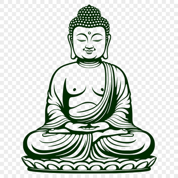 A digital illustration of the Buddha figure in a meditative pose, suitable for vector graphics design.