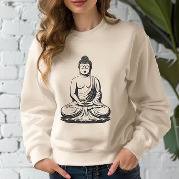 A stylized illustration of the Buddha in a meditative pose, suitable for vector art and digital design.
