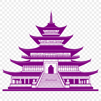 Illustrative vector design of a traditional Buddhist temple with ornate details