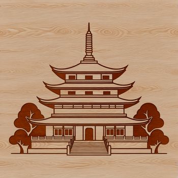 An illustration of a traditional Buddhist temple with intricate design elements.