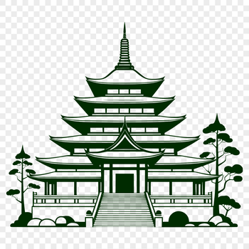 An SVG icon representation of a serene Buddhist temple structure with ornate design elements.