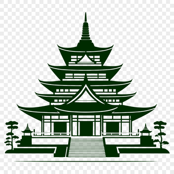 A traditional Asian-style Buddhist temple with intricate details, suitable for graphic design projects.