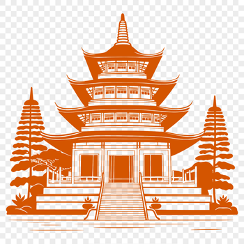 An ornate rendering of a Buddhist place of worship in a vector art style.