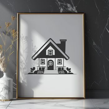 A simple 2D representation of a single-family home with a rectangular shape and basic architectural features.