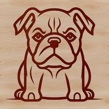 A sitting bulldog with wrinkled skin and a sweet expression, depicted as a vector graphic.