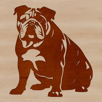 An illustration of a sitting bulldog, a popular breed of domesticated animal.