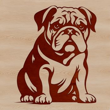 A sitting bulldog breed dog animal with wrinkled skin and a stout body.