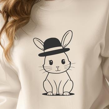A sitting rabbit wearing a hat in a vector illustration.