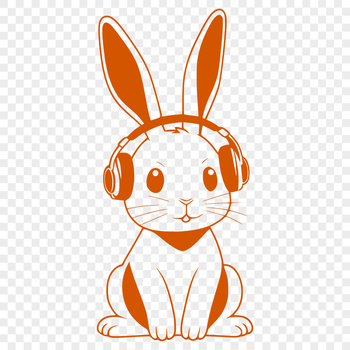 A white rabbit with long ears and cotton ball tail.