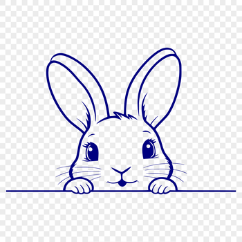 An illustration of a rabbit's head peeking out from behind a spring bouquet.