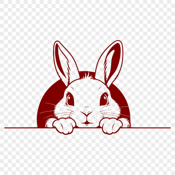 Close-up vector illustration of a rabbit's head peeking out from behind a decorative Easter bunny motif.
